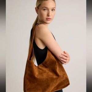 Quince Italian Suede Slouchy Shoulder Bag in Whiskey
